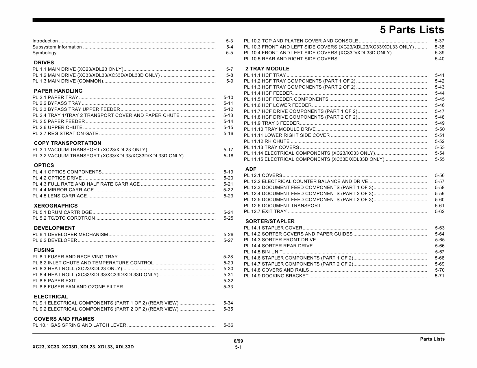Xerox WorkCentre XC23 XC33 XC33D XDL23 XDL33 XDL33D Parts List Manual-1